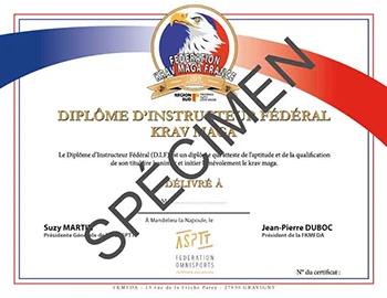 Diplôme d'instructeur fédéral (DIF) de krav maga délivré par la Fédération krav maga france et disciplines associées (FKMFDA).
